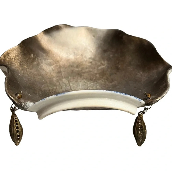 Studio Pottery Shell Form Raku Dish Found Objects Shard Signed Jane F - Picture 3 of 7